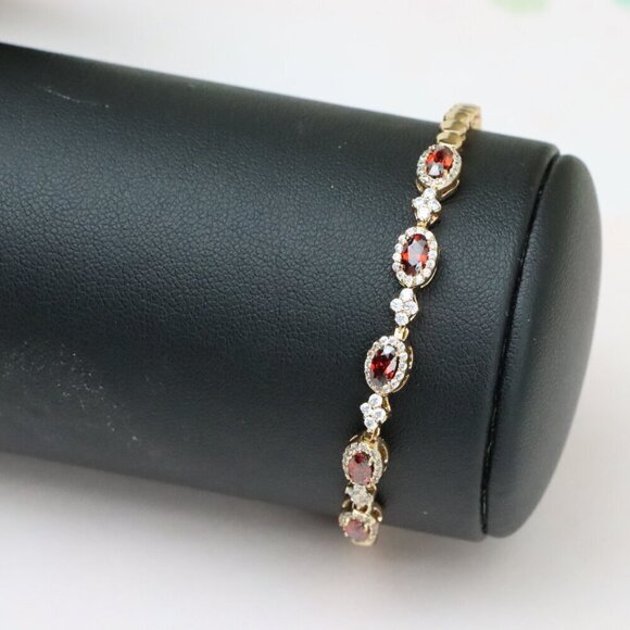 "Rose Gold Plated Red Oval Stone Bracelet with White Accents, XPBL0778 - Picture 11 of 11